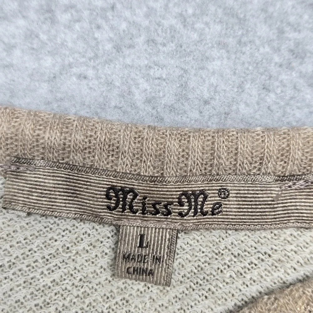 Miss Me Sweater Womens‎ Large Beige Lace Sequin Geometric Raglan Pullover Knit